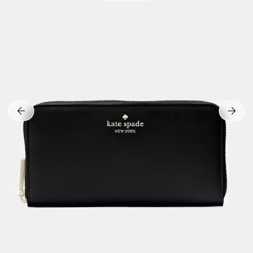 kate spade black zip-around large continental wallet with gold logo